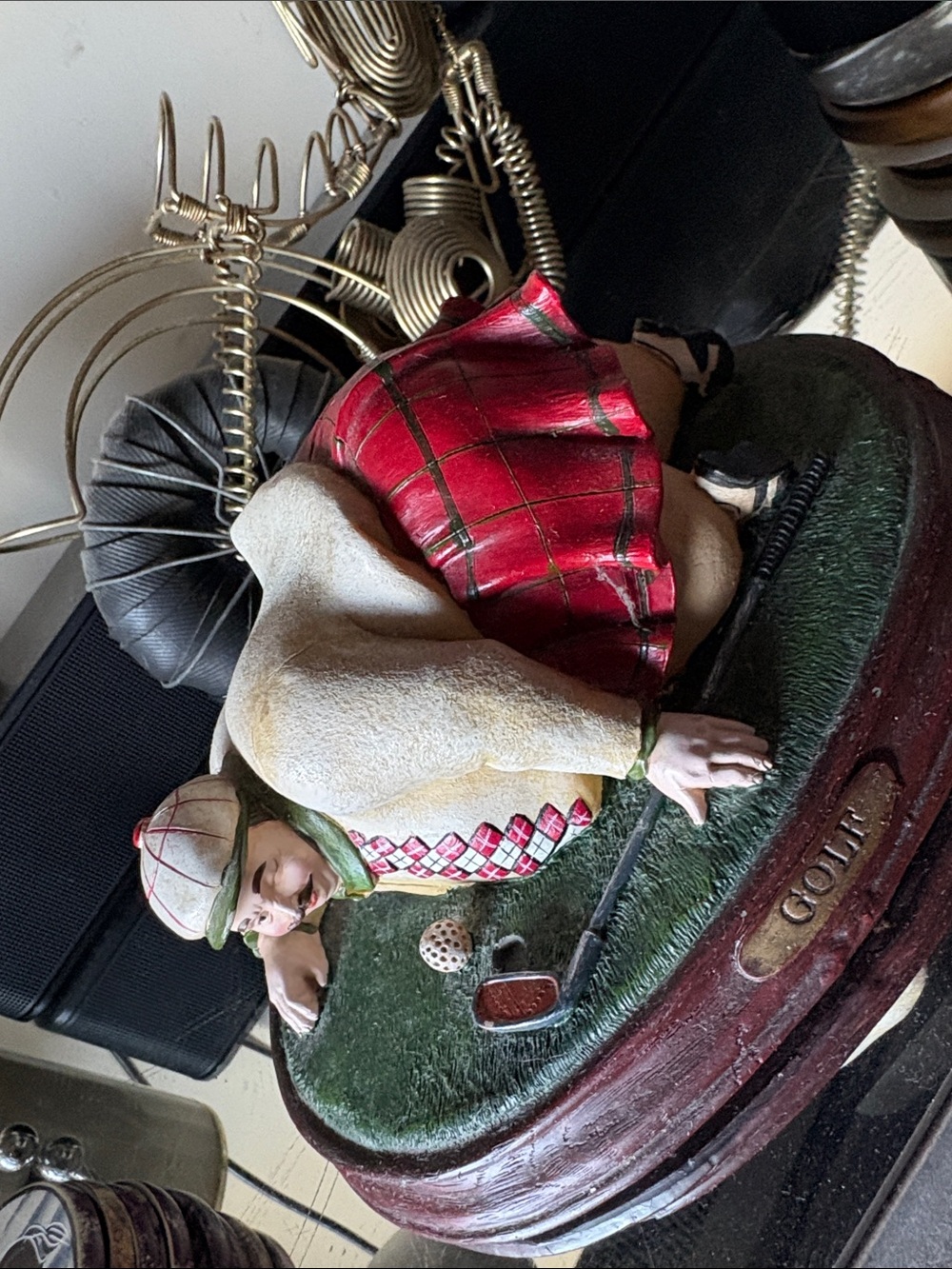 Golf Decor Figurine with Red Plaid Skirt